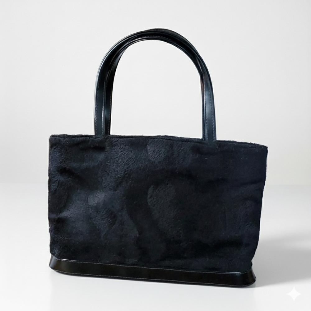 Lancome 10x7x2" Paris Handbag Purse Black Faux Fur Leather Cosmetics Vintage